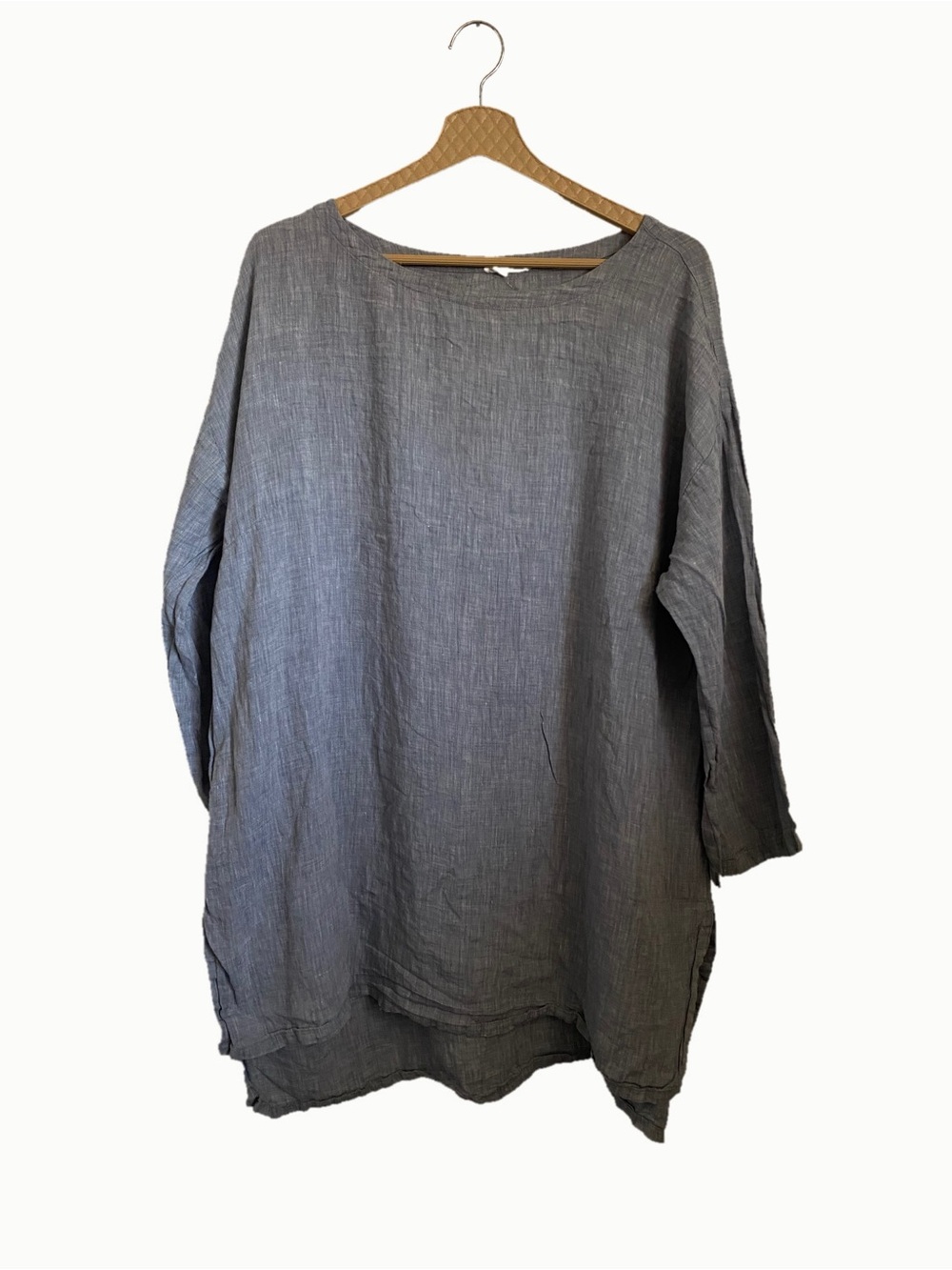 Eileen Fisher Organic Linen Blend Light Grey Boat Neck Tunic Top 1X